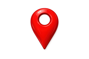 Red glossy 3d map pin marker pinpointing a location or point of interest, isolated on transparent background for apps and maps