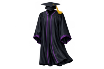 Graduation gown with mortarboard cap and golden tassel, symbolizing academic success and future achievements