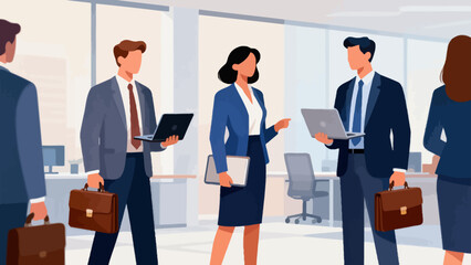 Obraz premium Office workers with laptops and briefcases