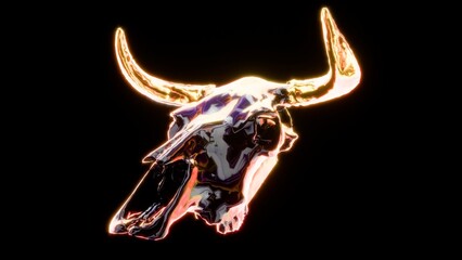 Chromatic Bull Skull on a Black Background 4K Horizontal V2