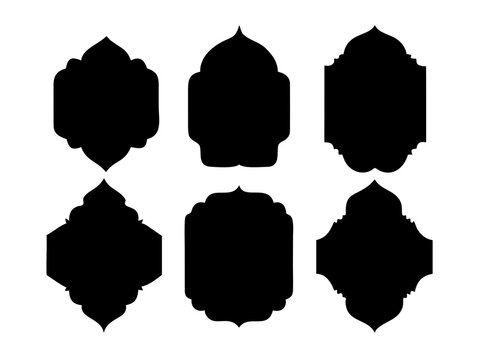 Set Of Vector Black Silhouette Frames Or Cartouches For Badges In Ornate Islami Ramdan And Eid .vector icon