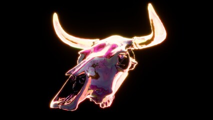 Chromatic Bull Skull on a Black Background 4K Horizontal V1