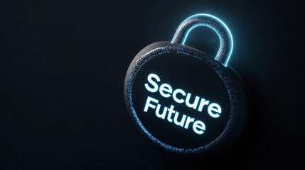 Secure future concept with glowing padlock and text