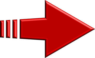 A glossy red arrow pointing right with a 3d effect on transparent background