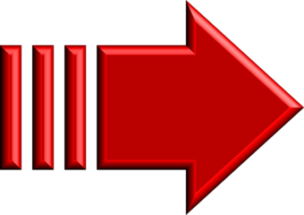 A glossy red arrow pointing to the right on transparent background