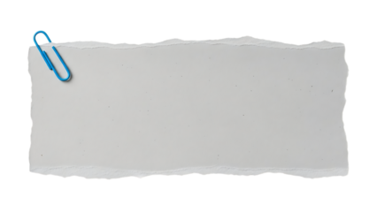 Blue paper clip on grey paper note - isolated on transparent background