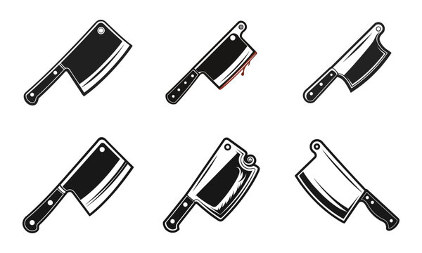 Collection of Butcher Cleavers and Meat Knives Icons