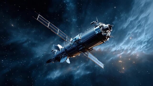 Interstellar Voyage: A futuristic spacecraft traverses the cosmic expanse, a beacon of exploration amidst the celestial tapestry of stars and nebulae. 