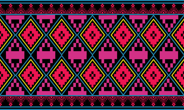 Seamless Geometric Ethnic Pattern with Diamond Shapes and Pixel Art Style
