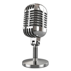 Fototapeta premium Vintage silver microphone on stand isolated on transparent background