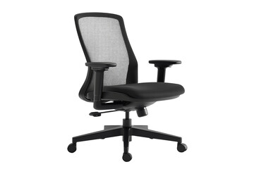 Obraz premium Black Office Chair with Mesh Back and Armrests Isolated on Transparent Background Modern Workplace Furniture