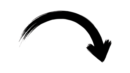 Black arrow curved to right isolated on transparent background
