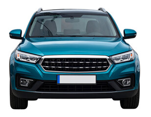 Naklejka premium Teal Mid-Size SUV, Front View, Transparent Background