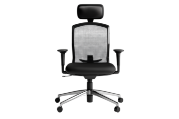 Black Office Chair with Mesh Back and Armrests Isolated on Transparent Background Modern Workplace Furniture