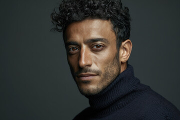 Fototapeta premium Man with Curly Hair in a Turtleneck Sweater