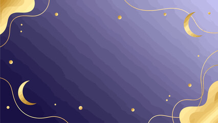 Elegant Golden Crescent Moon and Star Accents on a Gradient Purple Background, Ideal for Festive Occasions