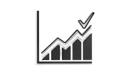 3D Upward Trend Graph with Check Mark