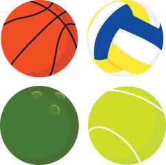 Obraz premium sports ball such as basketball, volleyball, bowling ball, and tennis ball vector illustrations icon and symbol set