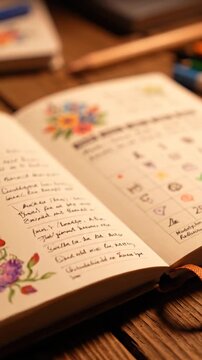 Open planner with a handwritten schedule and doodles