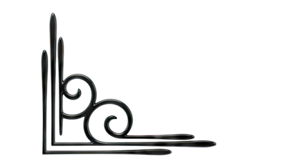 Art Deco black corner ornament with scrolls and fins