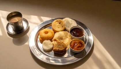 Indian Breakfast Thali with Tea - A Culinary Delight.