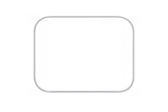 Glossy metal frame with rounded corners, silver metallic border, modern rectangular shape overlaying transparent background - Powered by Adobe