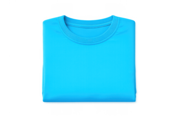 Folded blue t-shirt product mockup with blank space, casual cotton apparel for display on transparent background
