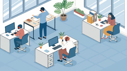 People working in a modern office with plants