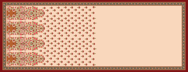 decorative mughal motif   stole black background design 