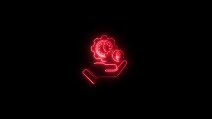 Neon Red Hand Holding Gear Clock and Dollar Sign on Black Background Symbolizing Time Management - Powered by Adobe