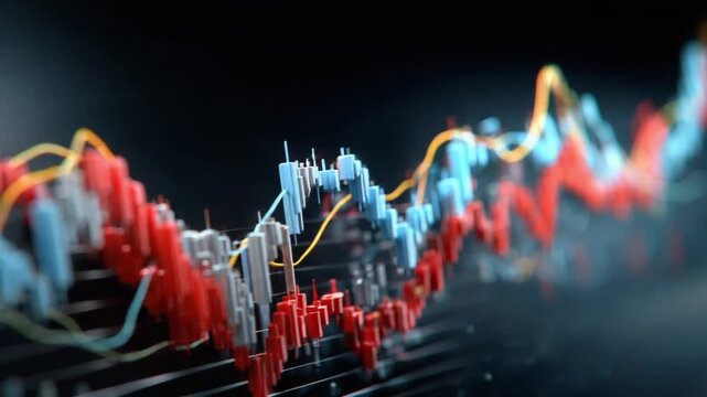 Trading Graph Analysis: Dynamic financial analysis. Visual representation of market trends, highlighting gains and losses through lines and color variations, illustrating market fluctuations