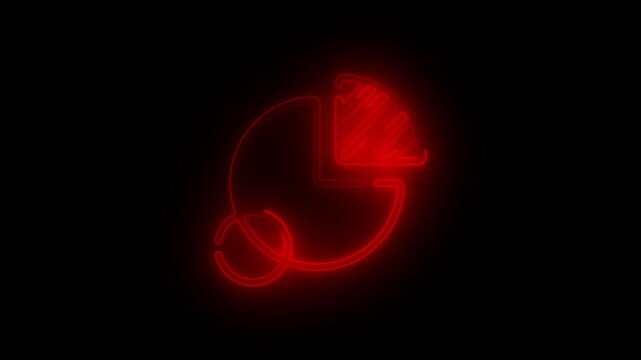 Glowing Red Neon Pie Chart Analytics Icon on Black Background