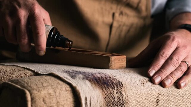 Medium shot showcasing a craftsman skillfully treating a stubborn stain on a vintage armchair highlighting the fabric cleaning and renewal process.