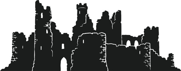 Ruined Ancient Castle Silhouette Vector Illustration