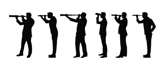 Business people silhouette using telescope symbolizing vision, strategy, and future planning © Ascreator