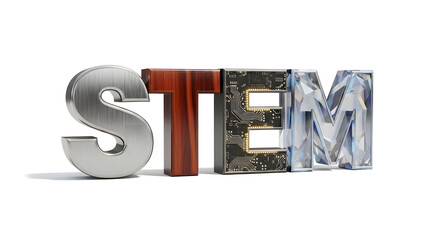 STEM logo representing science, technology, engineering and mathematics, isolated on white background.