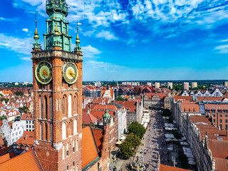 Architecture of old town in Gdansk with Main City Hall, Poland