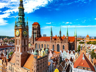 Architecture of old town in Gdansk with Main City Hall, Poland