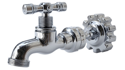 Shiny chrome bathroom faucet with handle and valve for plumbing fixtures