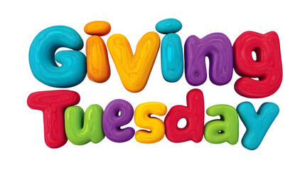 Colorful Giving Tuesday text made from plasticine on transparent background