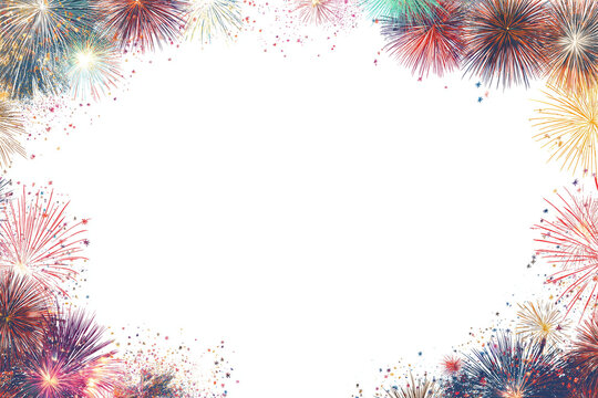 white background with firework border on top and bottom