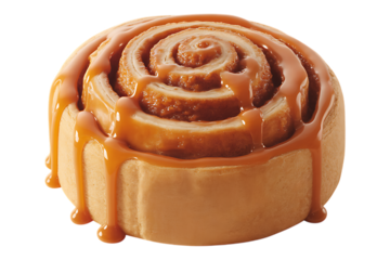 Delicious Caramel Cinnamon Roll Pastry Isolated on Transparent Background