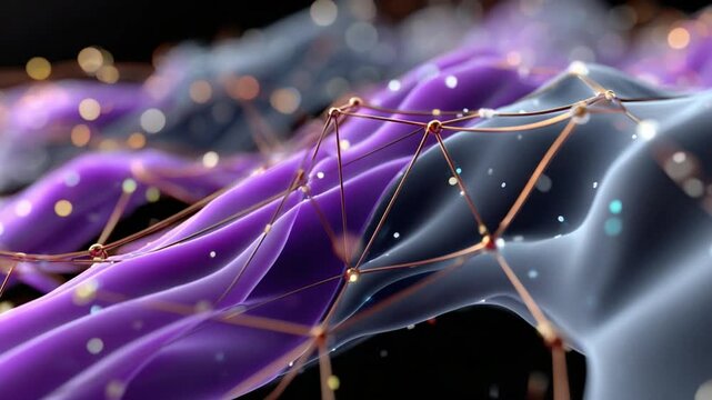 Network Connection Visualization: A vibrant visual representation of interconnected networks, showcasing a web of connections with flowing lines and sparkling nodes.