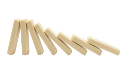 Domino Effect of Erasers Falling Isolated on White Background