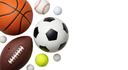 Assorted Sports Balls Collage Isolated on White Background