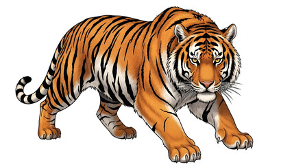 Obraz premium Highly detailed tiger tattoo design with realistic stripes and shading, isolated on white background.
