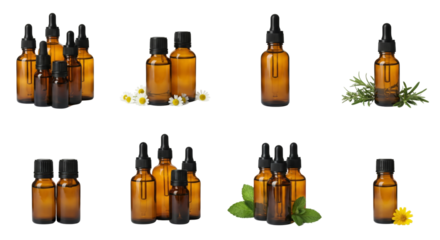 Amber Glass Dropper Bottles with Essential Oils and Herbs
