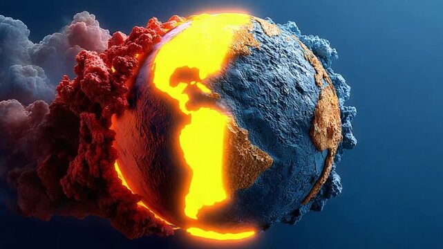 Global Warming: An artistic interpretation of planet Earth consumed by the escalating threat of global warming, a poignant visual of the planet's fragility and the urgency to mitigate climate change.