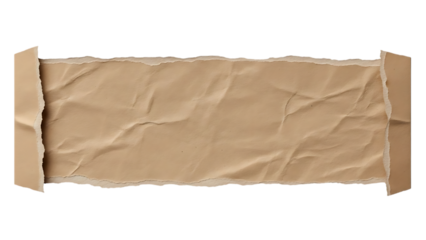 Brown crumpled paper strip isolated on transparent background