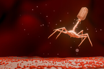 3D Rendering of Bacteriophage Virus on Bacterial Cell